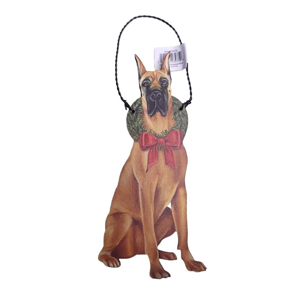 Great Dane Dog Wood Ornament By Primitives By Kathy With Wreath Bow Design
